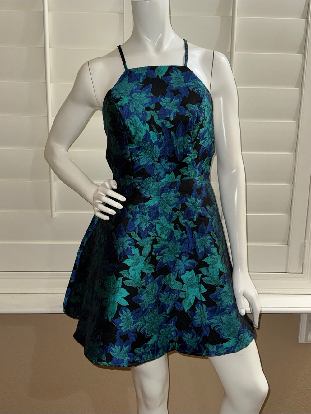Lulus Fantasy Blooms Black and Teal Floral Backless Mini Dress